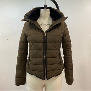 Zara Puffer Jacket Size Large Color: Brown with Gold accents